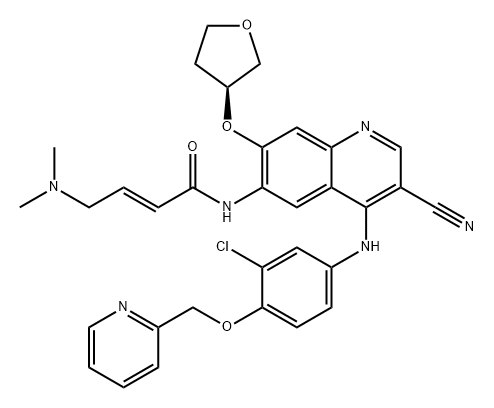 2-Butenamide, N-[4-[[3-chloro-4-(2-pyridinylmethoxy)phenyl]amino]-3-cyano-7-[[(3S)-tetrahydro-3-furanyl]oxy]-6-quinolinyl]-4-(dimethylamino)-, (2E)- Struktur