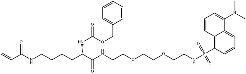 8,11-Dioxa-2,5-diazatridecanoic acid, 13-[[[5-(dimethylamino)-1-naphthalenyl]sulfonyl]amino]-4-oxo-3-[4-[(1-oxo-2-propen-1-yl)amino]butyl]-, phenylmethyl ester, (3S)- Struktur