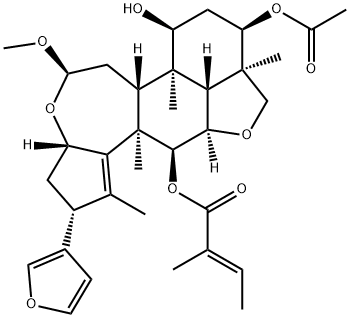 2-Butenoic acid, 2-methyl-, (2R,3aS,5R,6aR,6bR,7S,9R,9aR,11aR,11bR,12S,12aR)-9-(acetyloxy)-2-(3-furanyl)-3,3a,6,6a,6b,7,8,9,9a,10,11a,11b,12,12a-tetradecahydro-7-hydroxy-5-methoxy-1,6b,9a,12a-tetramethyl-2H,5H-cyclopenta[a]isobenzofuro[7,1-gh][3]benzoxepin-12-yl ester, (2E)- Struktur