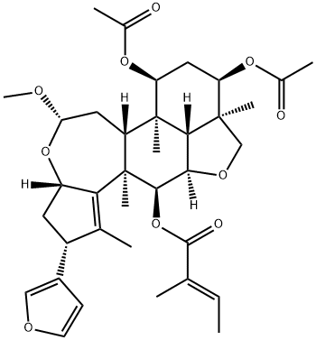 2-Butenoic acid, 2-methyl-, (2R,3aS,5S,6aR,6bR,7S,9R,9aR,11aR,11bR,12S,12aR)-7,9-bis(acetyloxy)-2-(3-furanyl)-3,3a,6,6a,6b,7,8,9,9a,10,11a,11b,12,12a-tetradecahydro-5-methoxy-1,6b,9a,12a-tetramethyl-2H,5H-cyclopent[a]isobenzofuro[7,1-gh][3]benzoxepin-12-yl ester, (2E)- Struktur