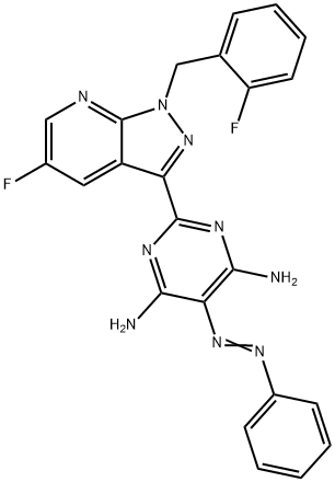 2-[5-Fluoro-1-[(2-fluorophenyl)methyl]-1H-pyrazolo[3,4-b]pyridin-3-yl]-5-(2-phenyldiazenyl)-4,6-pyrimidinediamine Struktur