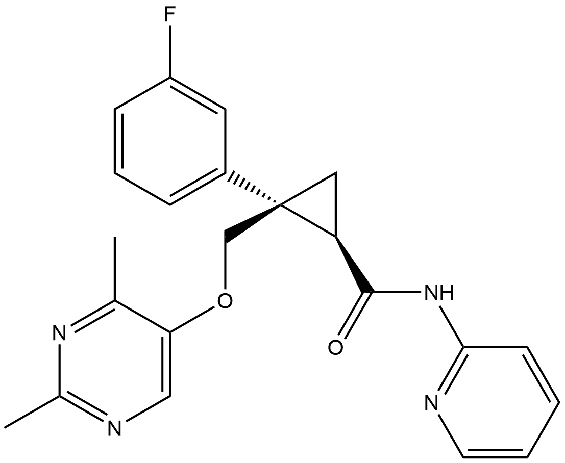 (1R,2S)-2-[[(2,4-Dimethyl-5-pyrimidinyl)oxy]methyl]-2-(3-fluorophenyl)-N-2-pyridinylcyclopropanecarboxamide Struktur