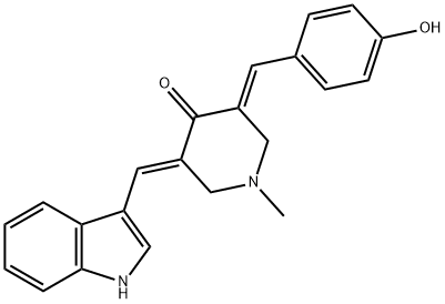 4-Piperidinone, 3-[(4-hydroxyphenyl)methylene]-5-(1H-indol-3-ylmethylene)-1-methyl-, (3E,5E)- Struktur