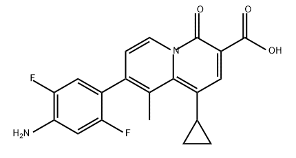 4H-Quinolizine-3-carboxylic acid, 8-(4-amino-2,5-difluorophenyl)-1-cyclopropyl-9-methyl-4-oxo- Struktur