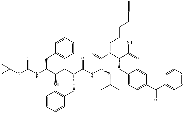 L-Phenylalaninamide, N-[(2R,4R,5S)-5-[[(1,1-dimethylethoxy)carbonyl]amino]-4-hydroxy-1-oxo-6-phenyl-2-(phenylmethyl)hexyl]-L-leucyl-4-benzoyl-N-5-hexyn-1-yl- Struktur