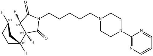 4,7-Methano-1H-isoindole-1,3(2H)-dione, hexahydro-2-[5-[4-(2-pyrimidinyl)-1-piperazinyl]pentyl]-, (3aR,4S,7R,7aS)-rel- Struktur