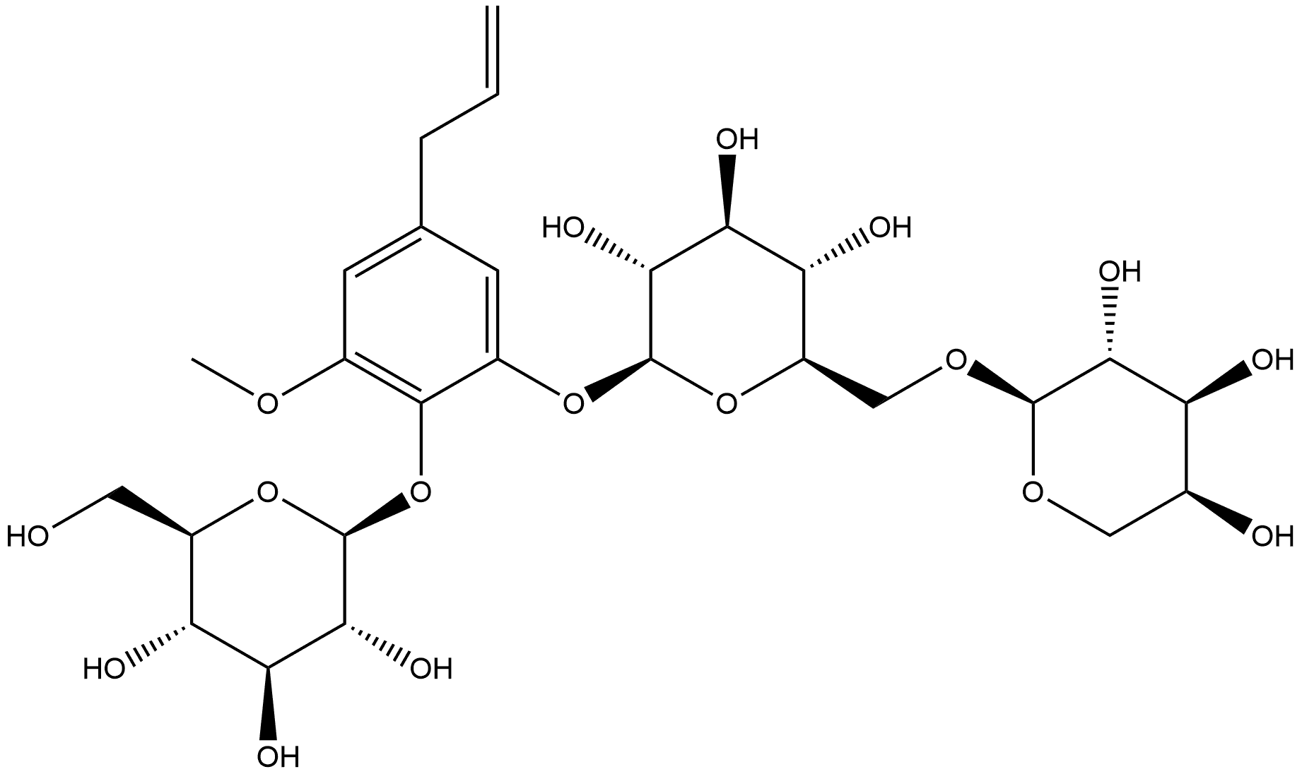 β-D-Glucopyranoside, 2-(β-D-glucopyranosyloxy)-3-methoxy-5-(2-propenyl)phenyl 6-O-α-L-arabinopyranosyl- (9CI)