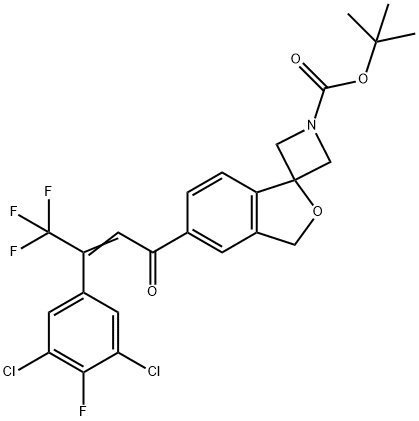 Spiro[azetidine-3,1'(3'H)-isobenzofuran]-1-carboxylic acid, 5'-[3-(3,5-dichloro-4-fluorophenyl)-4,4,4-trifluoro-1-oxo-2-buten-1-yl]-, 1,1-dimethylethyl ester Struktur