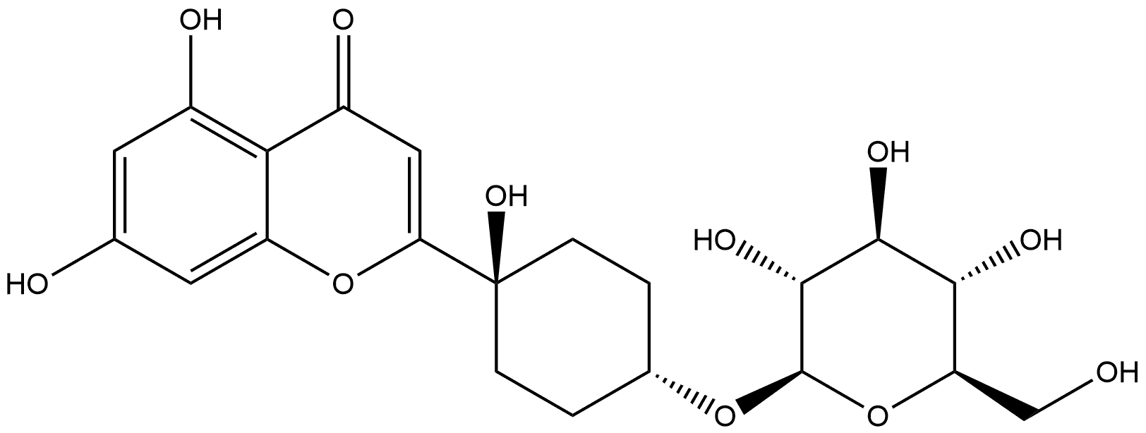4H-1-Benzopyran-4-one, 2-[trans-4-(β-D-glucopyranosyloxy)-1-hydroxycyclohexyl]-5,7-dihydroxy- Struktur