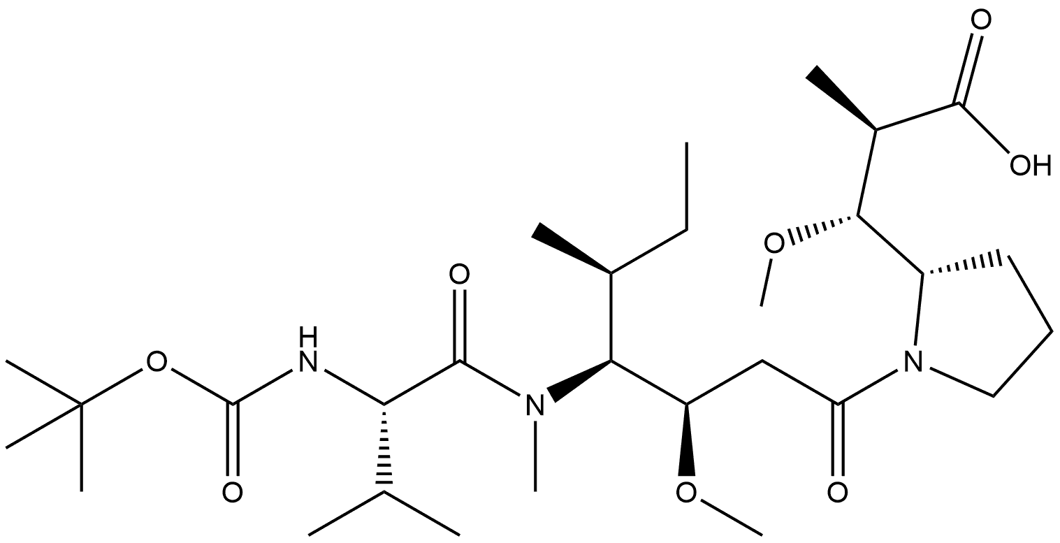 2-Pyrrolidinepropanoic acid, 1-[(3R,4S,5S)-4-[[(2S)-2-[[(1,1-dimethylethoxy)carbonyl]amino]-3-methyl-1-oxobutyl]methylamino]-3-methoxy-5-methyl-1-oxoheptyl]-β-methoxy-α-methyl-, (αR,βR,2S)- Struktur