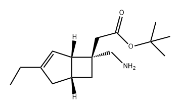 Bicyclo[3.2.0]hept-3-ene-6-acetic acid, 6-(aminomethyl)-3-ethyl-, 1,1-dimethylethyl ester, (1S,5R,6S)- Struktur