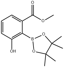 Benzoic acid, 3-hydroxy-2-(4,4,5,5-tetramethyl-1,3,2-dioxaborolan-2-yl)-, methyl ester Struktur