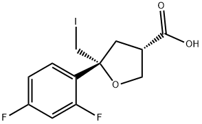 3-Furancarboxylic acid, 5-(2,4-difluorophenyl)tetrahydro-5-(iodomethyl)-, (3S,5R)- Struktur