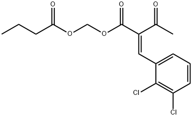 Butanoic acid, 2-[(2,3-dichlorophenyl)methylene]-3-oxo-, (1-oxobutoxy)methyl ester, (2E)- Struktur