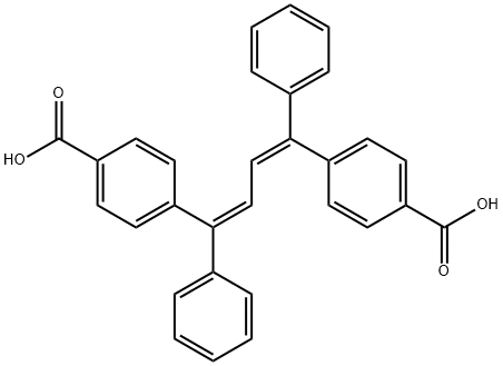 Benzoic acid, 4,4'-[(1Z,3Z)-1,4-diphenyl-1,3-butadiene-1,4-diyl]bis- Struktur