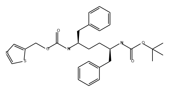 Carbamic acid, N-[(1R,4R)-4-[[(1,1-dimethylethoxy)carbonyl]amino]-5-phenyl-1-(phenylmethyl)pentyl]-, 5-thiazolylmethyl ester Struktur