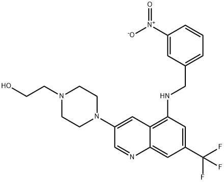 1-Piperazineethanol, 4-[5-[[(3-nitrophenyl)methyl]amino]-7-(trifluoromethyl)-3-quinolinyl]- Struktur