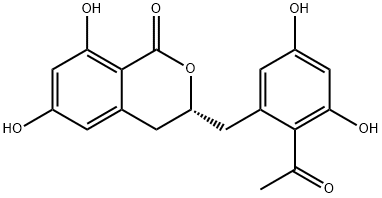 1H-2-Benzopyran-1-one, 3-[(2-acetyl-3,5-dihydroxyphenyl)methyl]-3,4-dihydro-6,8-dihydroxy-, (3R)- Struktur