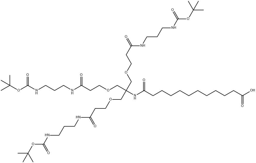 15,15-bis(13,13-dimethyl-5,11-dioxo-2,12-dioxa-6,10-diazatetradecyl)-2,2-dimethyl-4,10,17-trioxo-3,13-dioxa-5,9,16-triazaoctacosan-28-oic acid Struktur