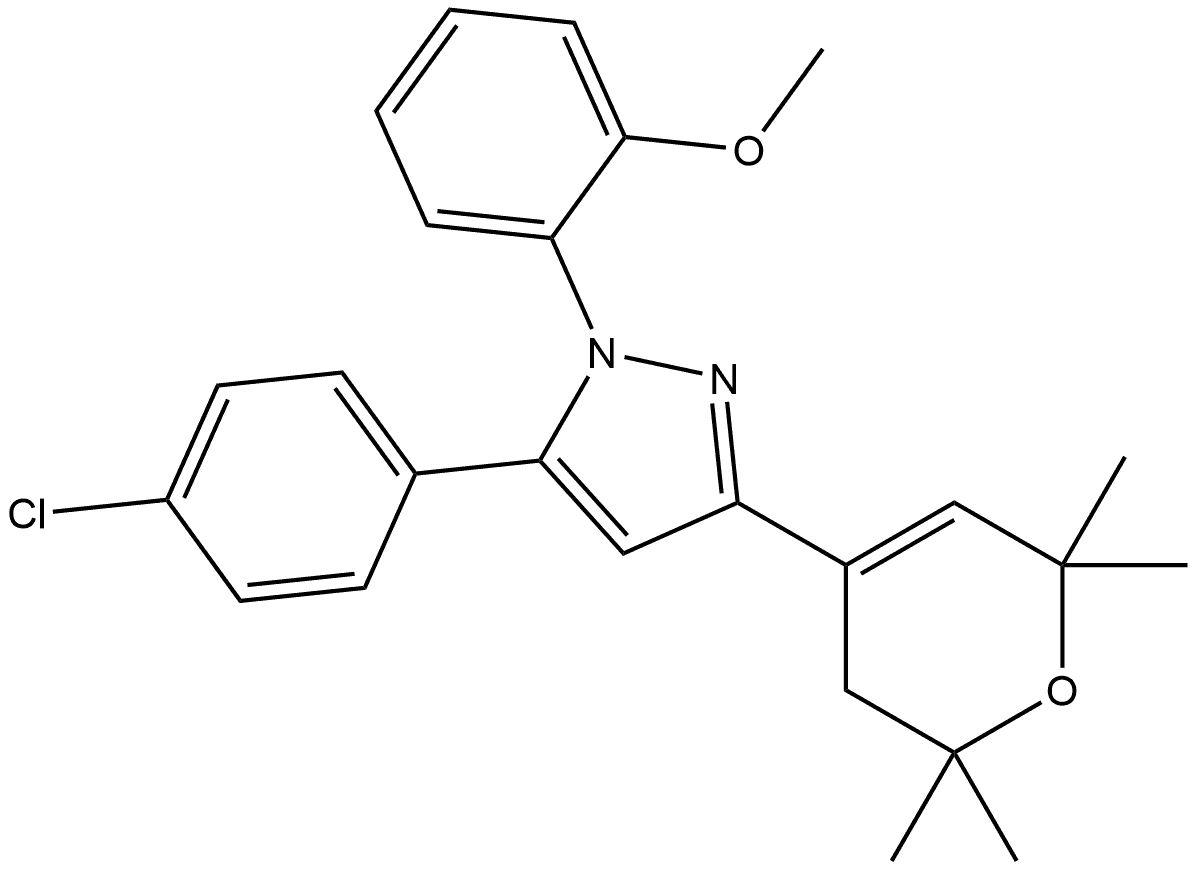 1H-Pyrazole, 5-(4-chlorophenyl)-3-(3,6-dihydro-2,2,6,6-tetramethyl-2H-pyran-4-yl)-1-(2-methoxyphenyl)- Struktur