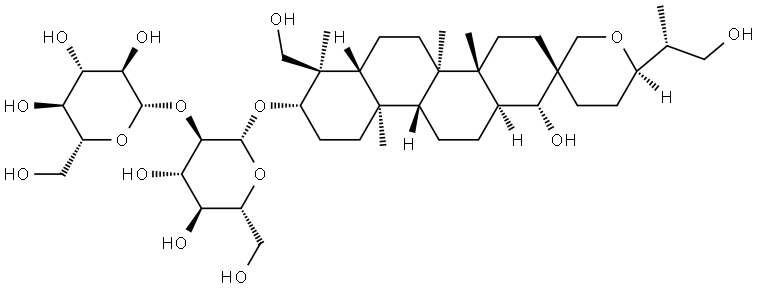 β-D-Glucopyranoside, (1R,2S,4aR,4bR,6'R,6aR,7R,8S,10aR,10bR,12aS)-octadecahydro-1-hydroxy-7-(hydroxymethyl)-6'-[(1R)-2-hydroxy-1-methylethyl]-4a,4b,7,10a-tetramethylspiro[chrysene-2(1H),3'(4'H)-[2H]pyran]-8-yl 2-O-β-D-glucopyranosyl- Struktur