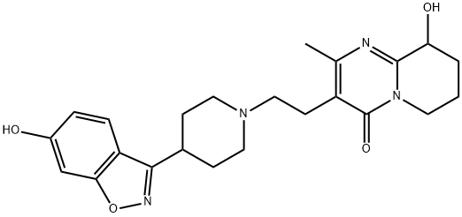 4H-Pyrido[1,2-a]pyrimidin-4-one, 6,7,8,9-tetrahydro-9-hydroxy-3-[2-[4-(6-hydroxy-1,2-benzisoxazol-3-yl)-1-piperidinyl]ethyl]-2-methyl- Struktur