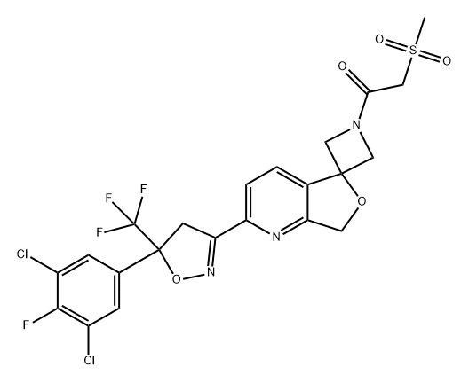 Ethanone, 1-[2'-[5-(3,5-dichloro-4-fluorophenyl)-4,5-dihydro-5-(trifluoromethyl)-3-isoxazolyl]spiro[azetidine-3,5'(7'H)-furo[3,4-b]pyridin]-1-yl]-2-(methylsulfonyl)- Struktur