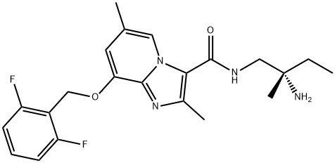 N-[(2S)-2-Amino-2-methylbutyl]-8-[(2,6-difluorophenyl)methoxy]-2,6-dimethylimidazo[1,2-a]pyridine-3-carboxamide Struktur