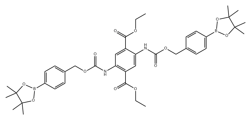 1,4-Benzenedicarboxylic acid, 2,5-bis[[[[4-(4,4,5,5-tetramethyl-1,3,2-dioxaborolan-2-yl)phenyl]methoxy]carbonyl]amino]-, 1,4-diethyl ester Struktur