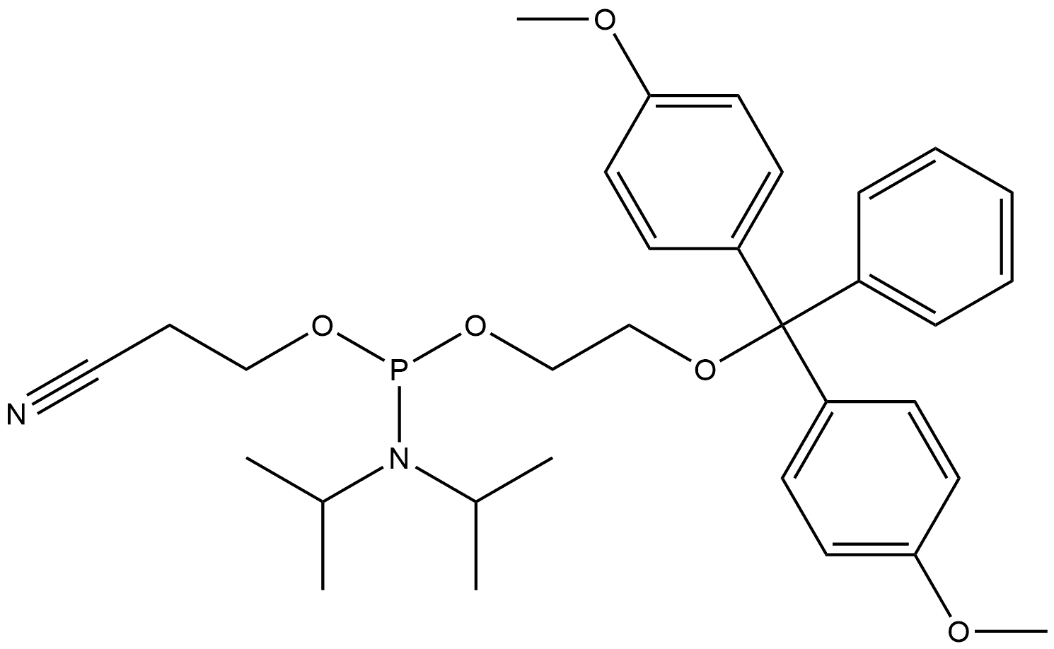 Phosphoramidous acid, N,N-bis(1-methylethyl)-, 2-[bis(4-methoxyphenyl)phenylmethoxy]ethyl 2-cyanoethyl ester Struktur