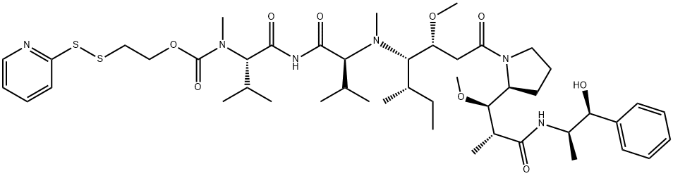 L-Valinamide, N-methyl-N-[[2-(2-pyridinyldithio)ethoxy]carbonyl]-L-valyl-N-[(1S,2R)-4-[(2S)-2-[(1R,2R)-3-[[(1R,2S)-2-hydroxy-1-methyl-2-phenylethyl]amino]-1-methoxy-2-methyl-3-oxopropyl]-1-pyrrolidinyl]-2-methoxy-1-[(1S)-1-methylpropyl]-4-oxobutyl]-N-methyl- Struktur