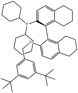 (1R)-Dicyclohexyl(2'-((3,5-di-tert-butylbenzyl)oxy)-5,5',6,6',7,7',8,8'-octahydro-[1,1'-binaphthalen]-2-yl)phosphine Struktur