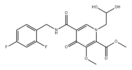 2-Pyridinecarboxylic acid, 5-[[[(2,4-difluorophenyl)methyl]amino]carbonyl]-1-(2,2-dihydroxyethyl)-1,4-dihydro-3-methoxy-4-oxo-, methyl ester Struktur