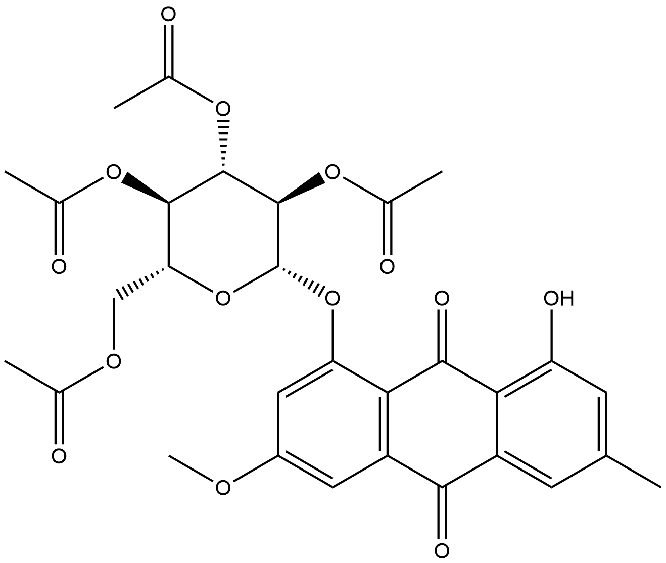 1-Hydroxy-6-methoxy-3-methyl-8-[(2,3,4,6-tetra-O-acetyl-β-D-glucopyranosyl)oxy]-9,10-anthracenedione Struktur