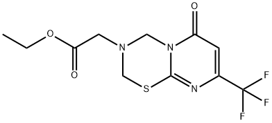 Ethyl 2-(6-oxo-8-(trifluoromethyl)pyrimido[2,1-b][1,3,5]thiadiazin-3(2H,4H,6H)-yl)acetate Struktur