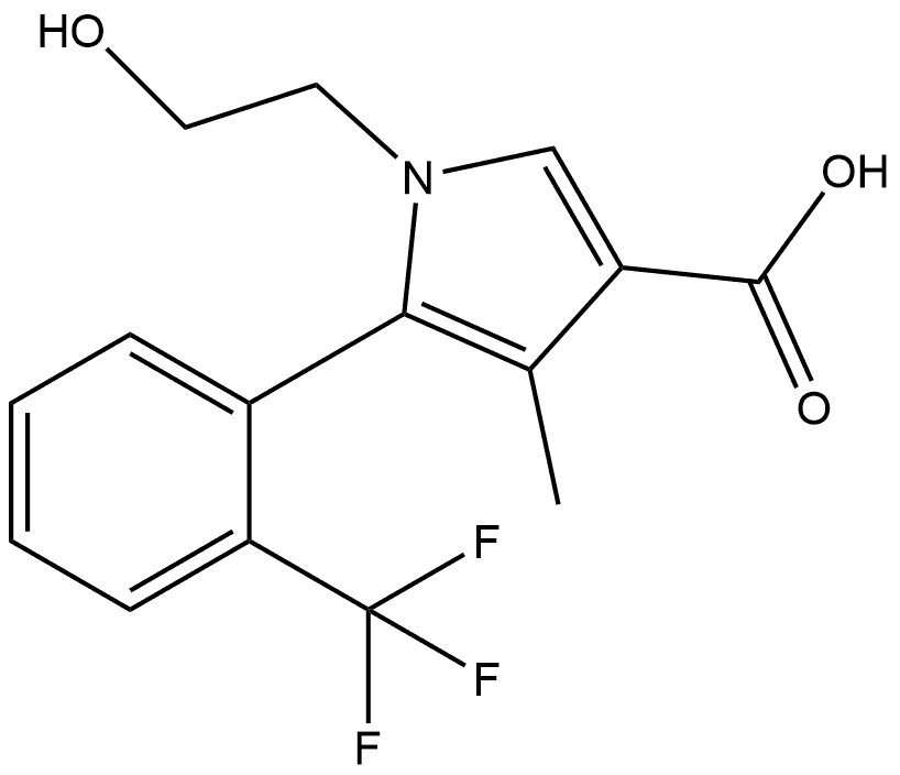 1H-Pyrrole-3-carboxylic acid, 1-(2-hydroxyethyl)-4-methyl-5-[2-(trifluoromethyl)phenyl]-, (5R)- Struktur