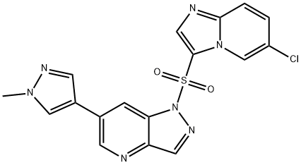 1H-Pyrazolo[4,3-b]pyridine, 1-[(6-chloroimidazo[1,2-a]pyridin-3-yl)sulfonyl]-6-(1-methyl-1H-pyrazol-4-yl)- Struktur