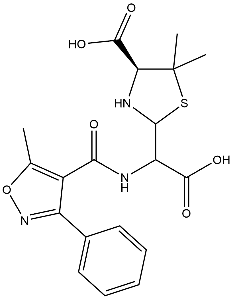 (4S)-4-Carboxy-5,5-dimethyl-α-[[(5-methyl-3-phenyl-4-isoxazolyl)carbonyl]amino]-2-thiazolidineacetic acid Struktur