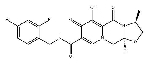 Oxazolo[3,2-a]pyrido[1,2-d]pyrazine-8-carboxamide, N-[(2,4-difluorophenyl)methyl]-2,3,5,7,11,11a-hexahydro-6-hydroxy-3-methyl-5,7-dioxo-, (3S,11aS)- Struktur