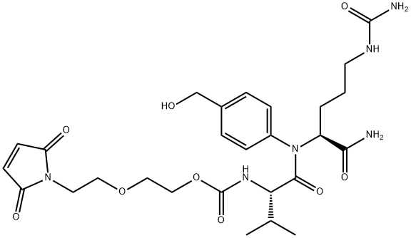 L-Ornithinamide, N-[[2-[2-(2,5-dihydro-2,5-dioxo-1H-pyrrol-1-yl)ethoxy]ethoxy]carbonyl]-L-valyl-N5-(aminocarbonyl)-N-[4-(hydroxymethyl)phenyl]- Struktur