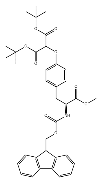 Propanedioic acid, 2-[4-[(2S)-2-[[(9H-fluoren-9-ylmethoxy)carbonyl]amino]-3-methoxy-3-oxopropyl]phenoxy]-, 1,3-bis(1,1-dimethylethyl) ester Struktur