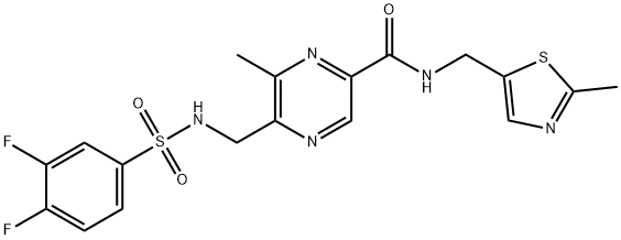 2-Pyrazinecarboxamide, 5-[[[(3,4-difluorophenyl)sulfonyl]amino]methyl]-6-methyl-N-[(2-methyl-5-thiazolyl)methyl]- Struktur