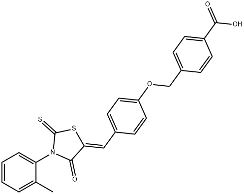 Benzoic acid, 4-[[4-[(Z)-[3-(2-methylphenyl)-4-oxo-2-thioxo-5-thiazolidinylidene]methyl]phenoxy]methyl]- Struktur