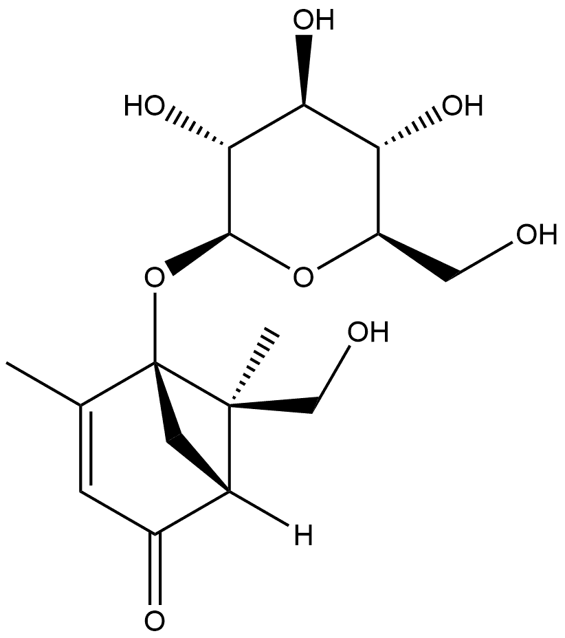 Bicyclo[3.1.1]hept-3-en-2-one, 5-(β-D-glucopyranosyloxy)-6-(hydroxymethyl)-4,6-dimethyl-, (1R,5S,6R)- Struktur