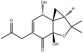 1H,7H-Cyclopropa[c]benzofuran-4(3aH)-one, 1a,2-dihydro-3a,7-dihydroxy-2,2-dimethyl-5-(2-oxopropyl)-, (1aR,3aS,7S,7aS)- (9CI) Struktur