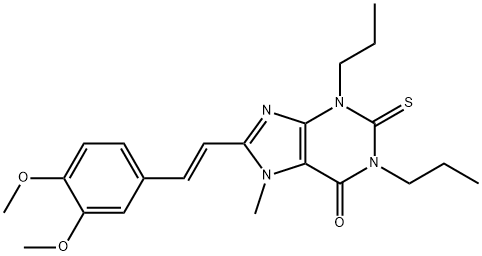 8-[(E)-2-(3,4-dimethoxyphenyl)ethenyl]-7-methyl-1,3-dipropyl-2-sulfany lidene-purin-6-one Struktur