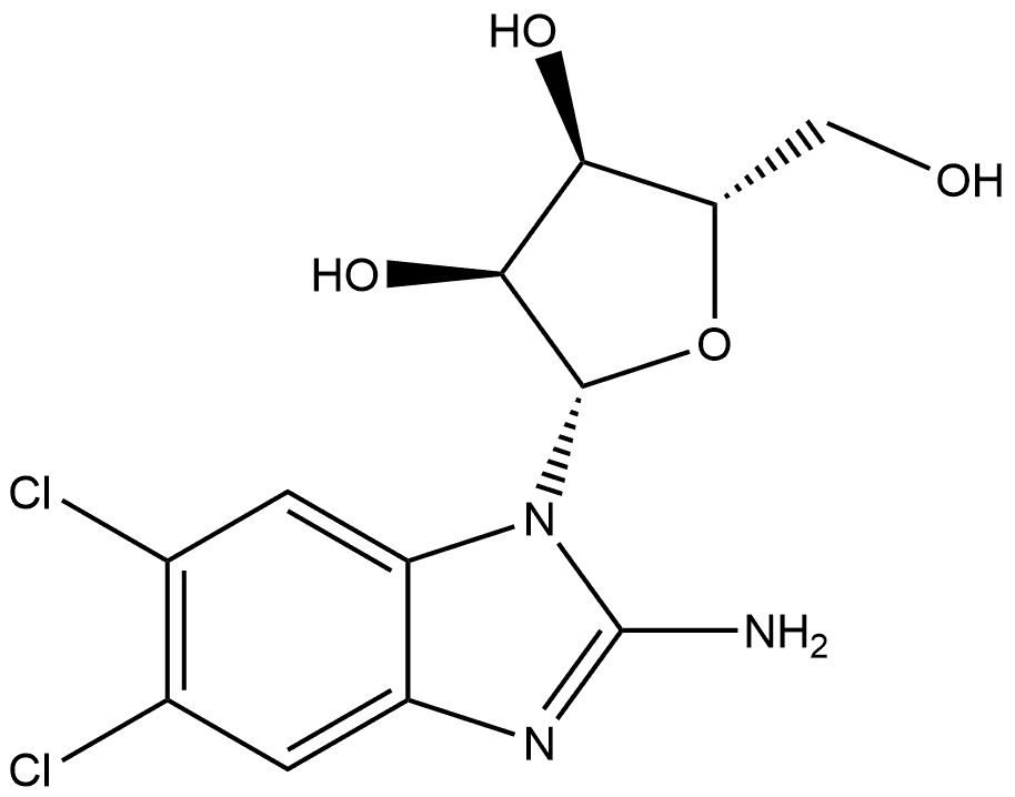 (2S,3S,4R,5S)-2-(2-Amino-5,6-dichloro-1H-benzo[d]imidazol-1-yl)-5-(hydroxymethyl)tetrahydrofuran-3,4-diol Struktur