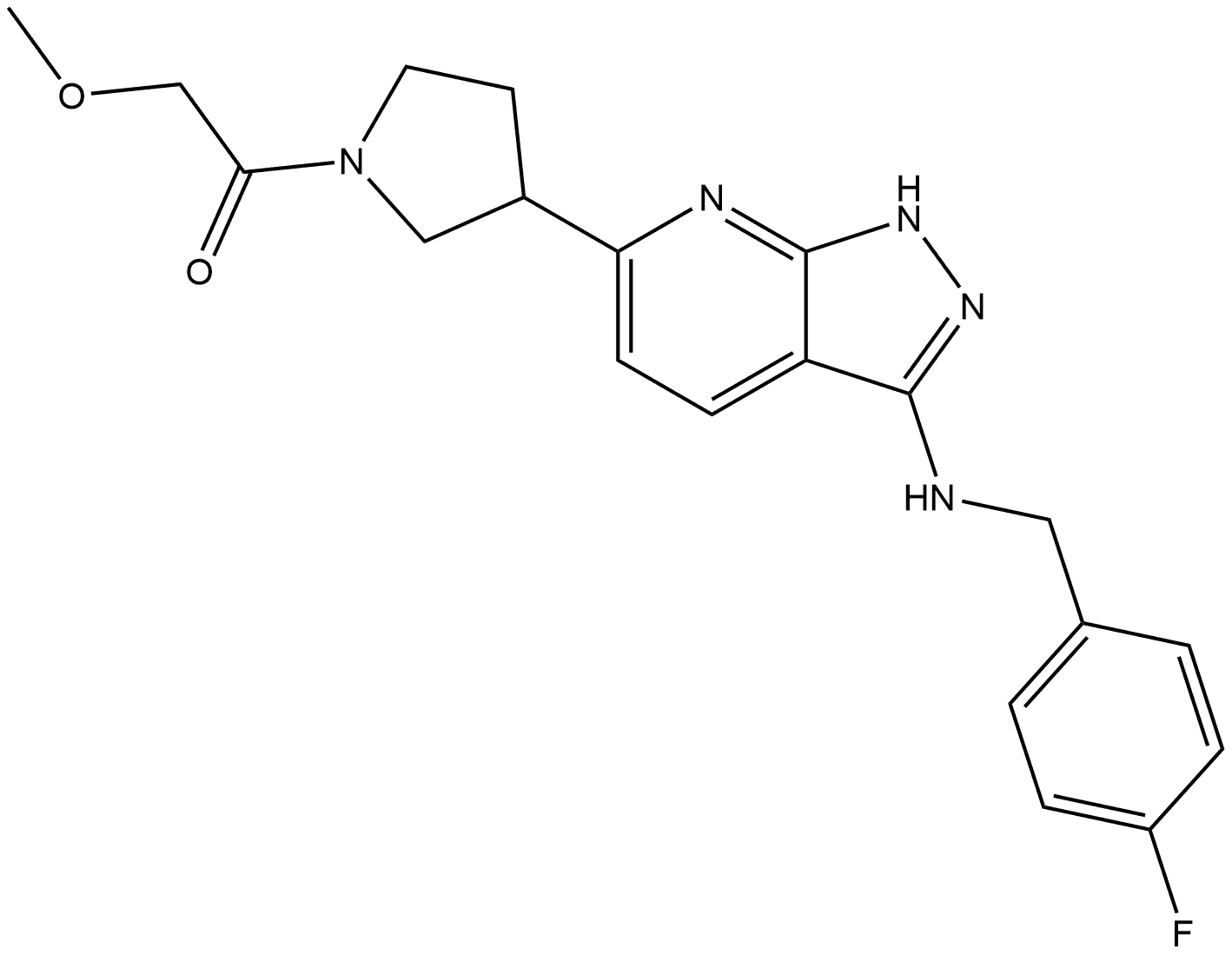 1-[3-[3-[[(4-Fluorophenyl)methyl]amino]-1H-pyrazolo[3,4-b]pyridin-6-yl]-1-pyrrolidinyl]-2-methoxyethanone Struktur