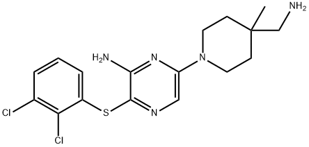 2-Pyrazinamine, 6-[4-(aminomethyl)-4-methyl-1-piperidinyl]-3-[(2,3-dichlorophenyl)thio]- Struktur