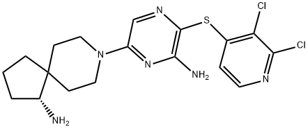 8-Azaspiro[4.5]decan-1-amine, 8-[6-amino-5-[(2,3-dichloro-4-pyridinyl)thio]-2-pyrazinyl]-, (1R)- Struktur